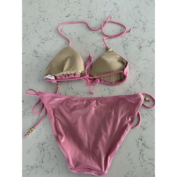 Victoria Secret Vintage Y2K Pink Shimmer 2 Piece Bikini With Silver Beading - Picture 10 of 14